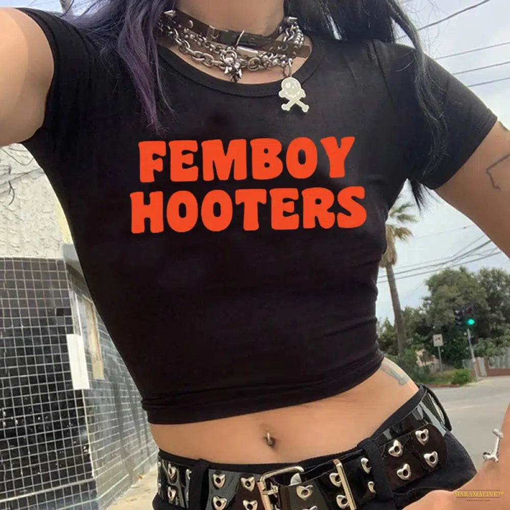 Femboy Y2k Crop Top Women T Shirt 2000s Baby Tees Aesthetic Clothes Gothic 90s Punk Funny Cropped Streetwear Female