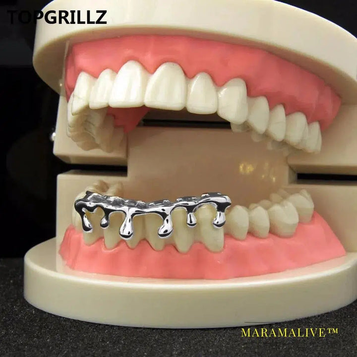 Fit Light Yellow Gold Color Rose Plated Hip Hop Teeth Drip Grillz Caps Lower Bottom Grill Silver Color Grills