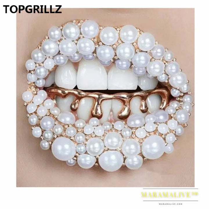 Fit Light Yellow Gold Color Rose Plated Hip Hop Teeth Drip Grillz Caps Lower Bottom Grill Silver Color Grills