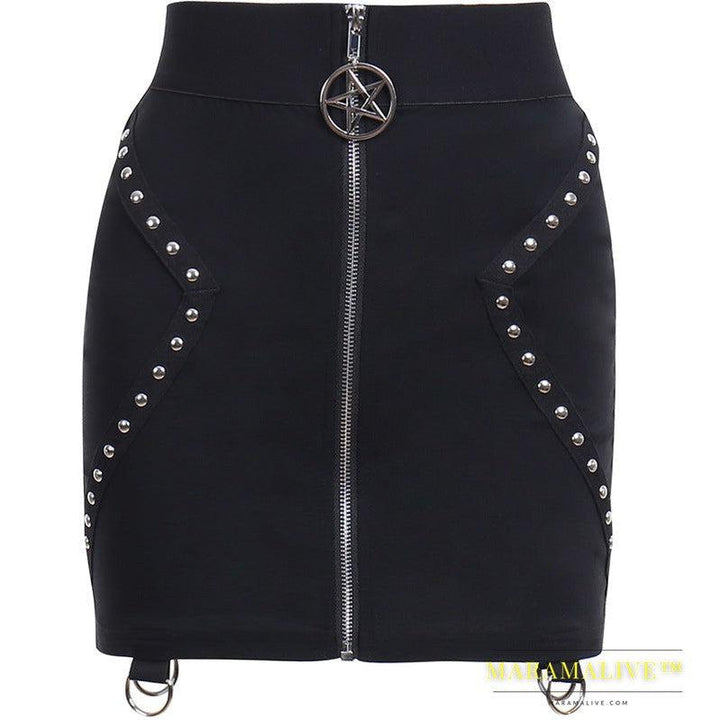 Five-pointed Star Studded Metal High-waist Skirt