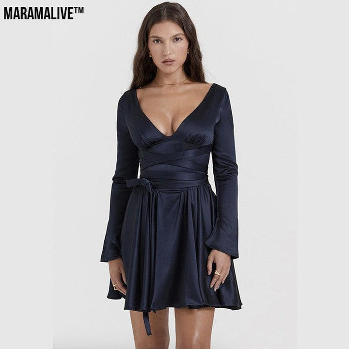 Flirt in This V-neck Sexy Backless Wrap Dress!