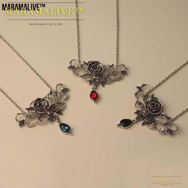 Flower Pendant Necklace Halloween Black