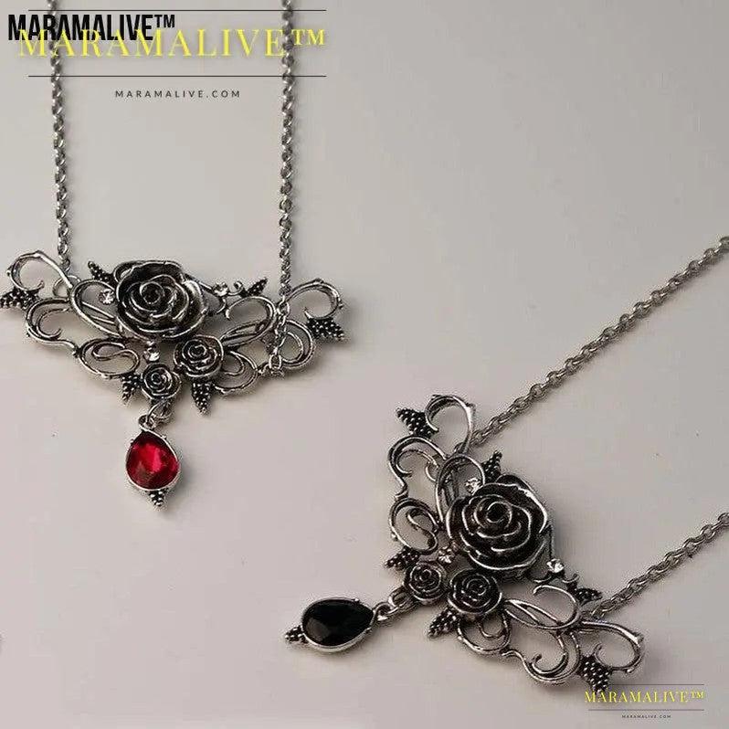 Flower Pendant Necklace Halloween Black