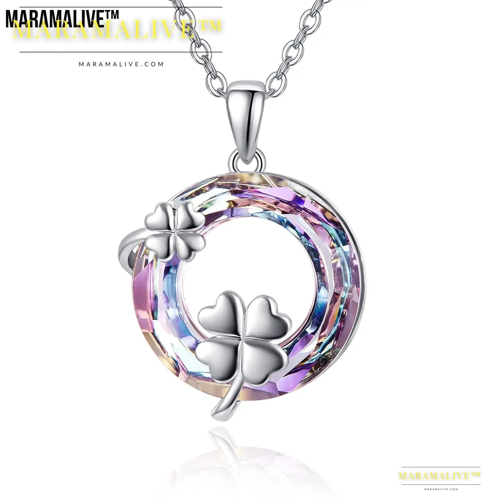 Four Leaf Clover Necklace 925 Sterling Silver Shamrock Pendant Necklace Crystal Jewelry Mothers Day Gifts For Mom Women Girls