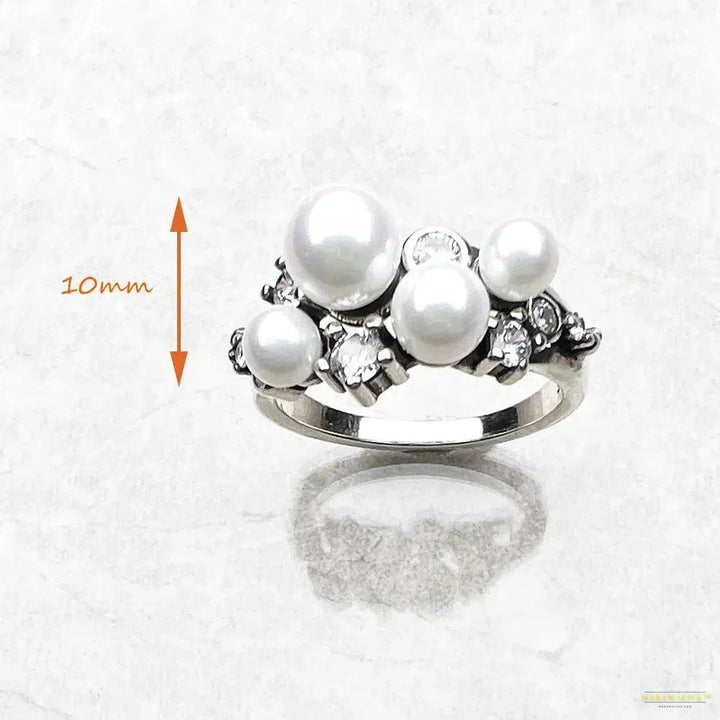 Freshwater Pearls with White Stones Ring Europe Style New Fine Jewerly Trendy Gift In 925 Sterling Silver For Women