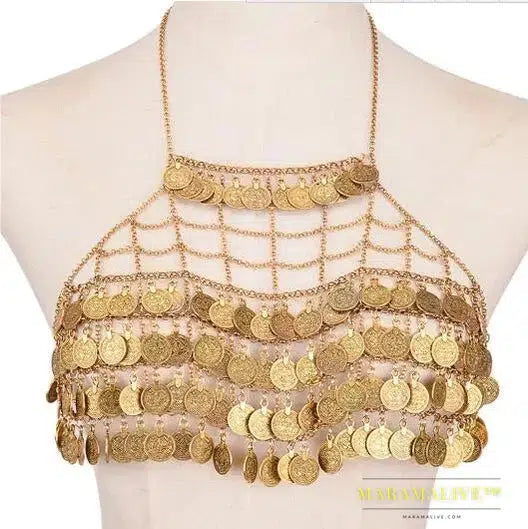 Full Coins Tassel Chest Chain For Summer Beach Party Bohemian Gypsy Afghan Ethnic Slave Harness Underwear Bra Sexy Body Jewelry