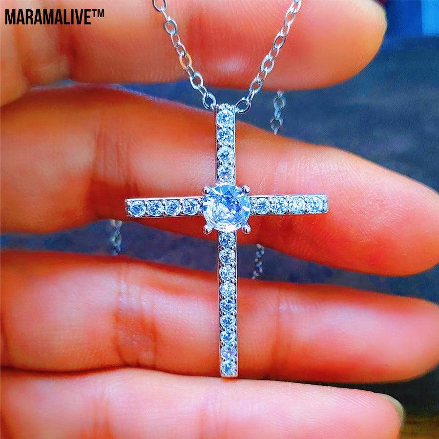 Full Diamond Cross Necklace Pendant Star Light