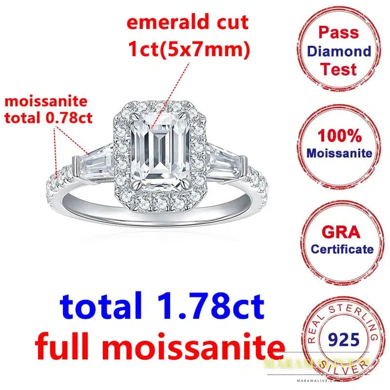 Full Moissanite Diamond D Color Emerald Lady's Ring S925 Sterling Sliver 18K Gold Plated Rings Fine Jewelry for Women