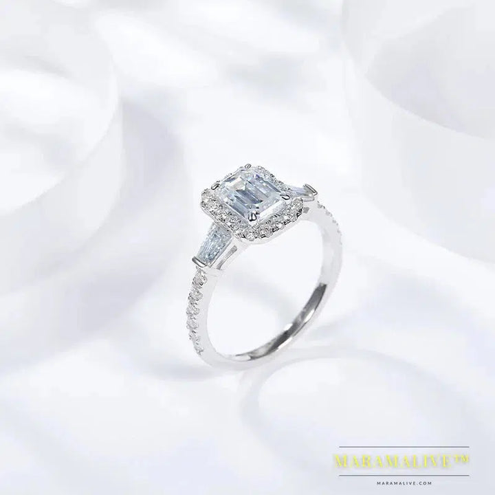 Full Moissanite Diamond D Color Emerald Lady's Ring S925 Sterling Sliver 18K Gold Plated Rings Fine Jewelry for Women