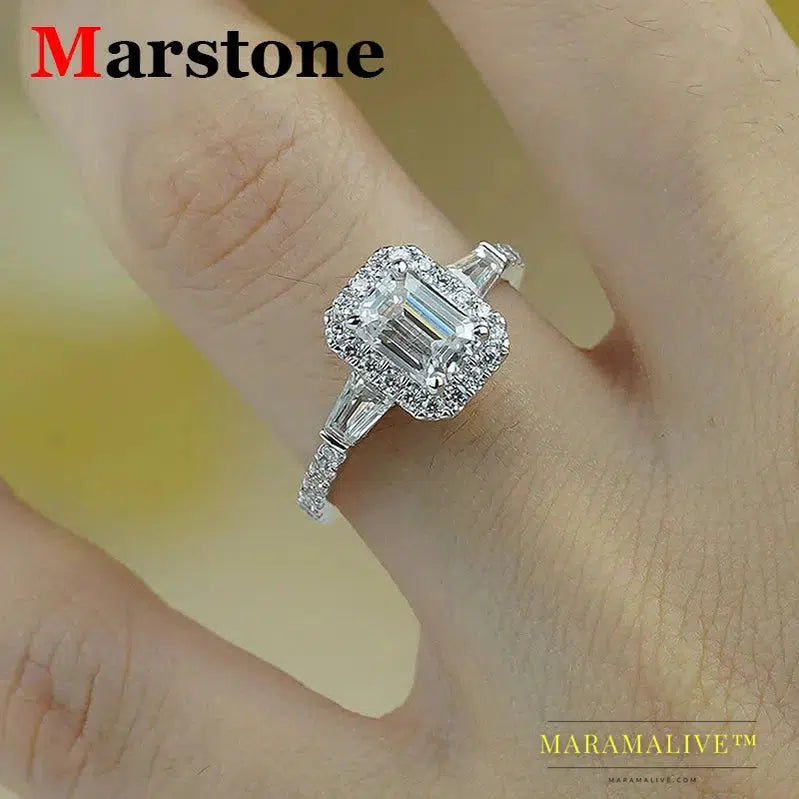 Full Moissanite Diamond D Color Emerald Lady's Ring S925 Sterling Sliver 18K Gold Plated Rings Fine Jewelry for Women