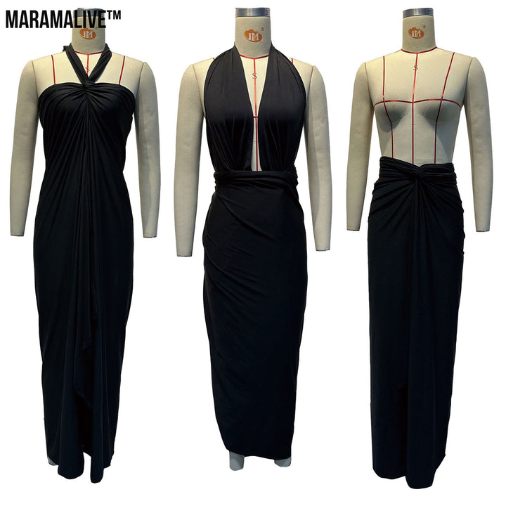 Fun Multi-design Choices Wraparound Long Black Dress