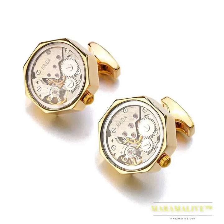 Functional Watch Movement Cufflinks With Glass Stainless Steel Steampunk Gear Watch Mechanism Cufflinks for Mens Relojes gemelos