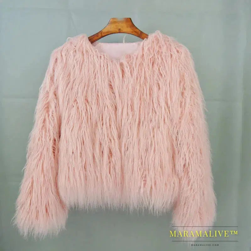 Fur Coats Women Autumn Winter Top Fashion Pink Faux Fur Coat Elegant Thick Warm Faux Fur Jackets for Women 2022