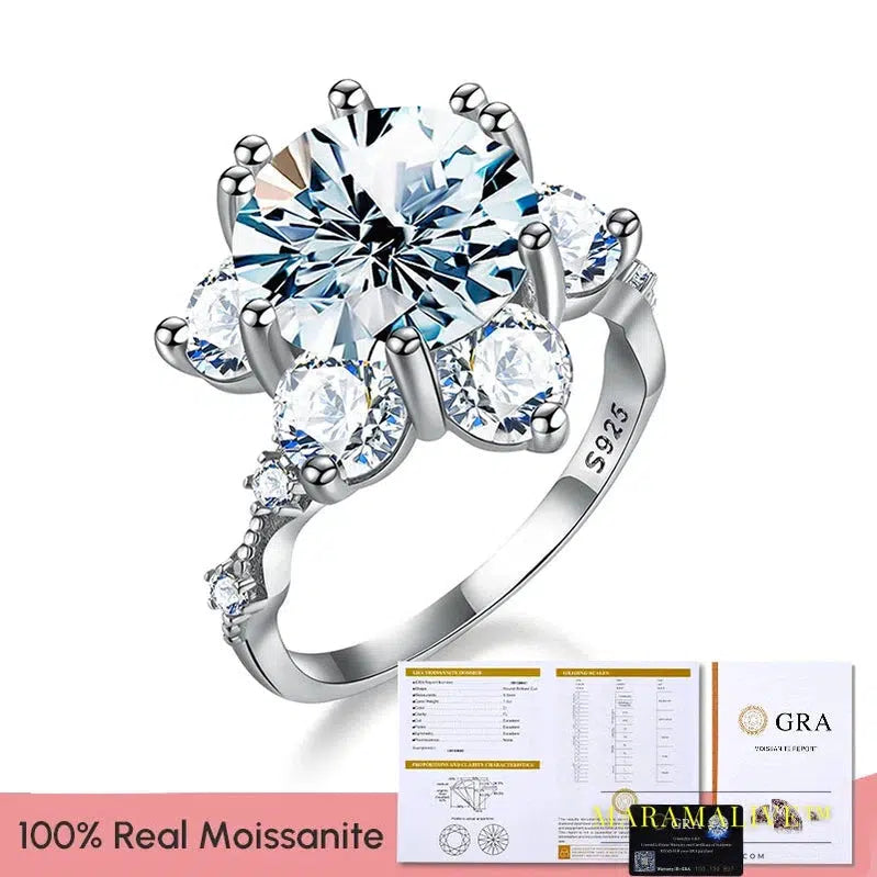 GRA 100% Real 5CT Big Moissanite Diamond Classical Sunflower Ring for Women Gift 925 Sterling Silver Wedding Luxury Fine Jewelry