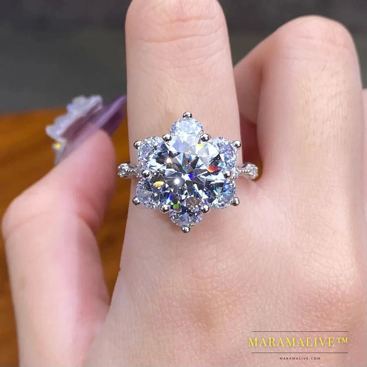 GRA 100% Real 5CT Big Moissanite Diamond Classical Sunflower Ring for Women Gift 925 Sterling Silver Wedding Luxury Fine Jewelry