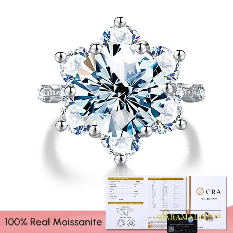 GRA 100% Real 5CT Big Moissanite Diamond Classical Sunflower Ring for Women Gift 925 Sterling Silver Wedding Luxury Fine Jewelry