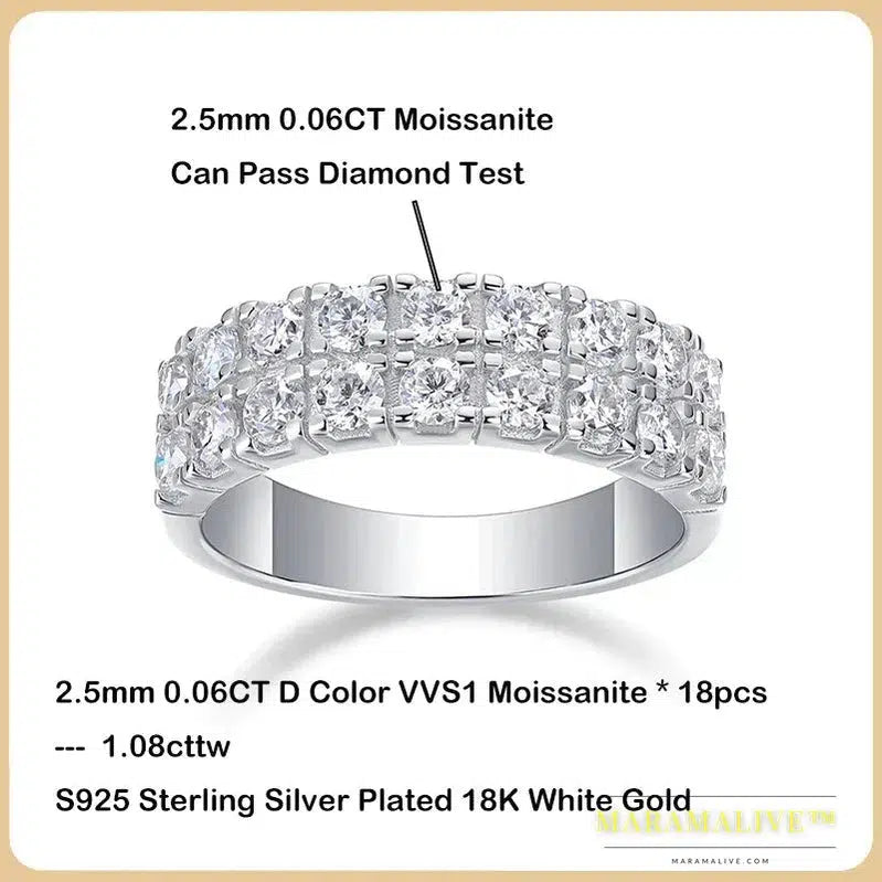 GRA Certified 1.4CT 3mm Moissanite Diamond Ring for Women S925 Sterling Silver Half Eternity Engagement Rings Wedding Band