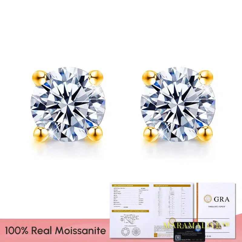 GRA D Color Brilliant Round Cut Lab Moissanite Diamond Stud Earrings for Women 925 Sterling Silver Gold Plated Wedding Jewelry