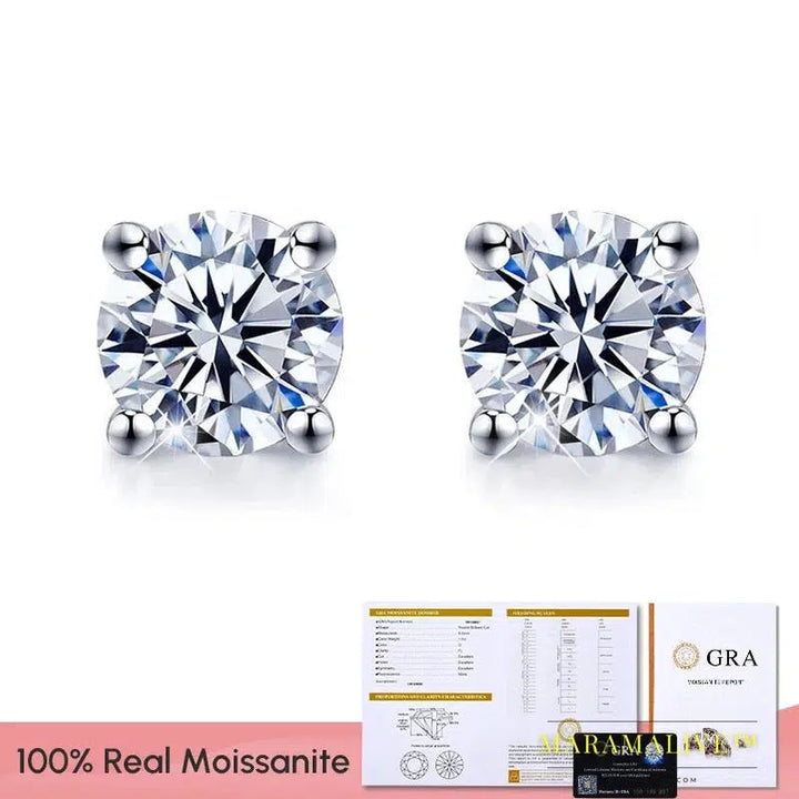 GRA D Color Brilliant Round Cut Lab Moissanite Diamond Stud Earrings for Women 925 Sterling Silver Gold Plated Wedding Jewelry