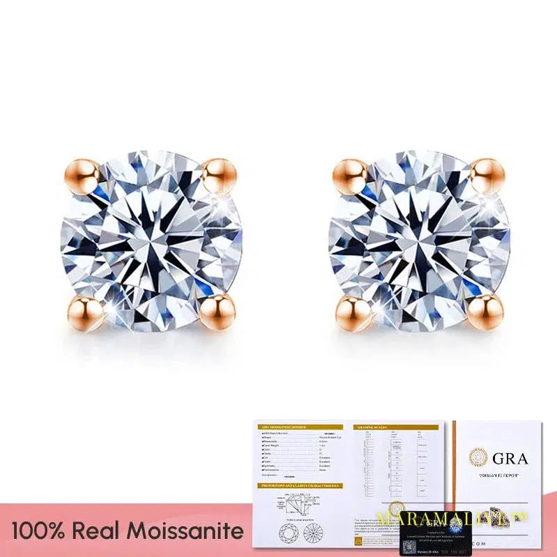 GRA D Color Brilliant Round Cut Lab Moissanite Diamond Stud Earrings for Women 925 Sterling Silver Gold Plated Wedding Jewelry