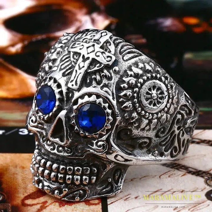 Gem ring Cross skull biker men Ring h Man's fashion jewelry