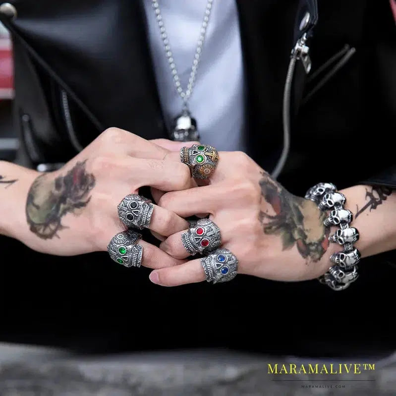 Gem ring Cross skull biker men Ring h Man's fashion jewelry