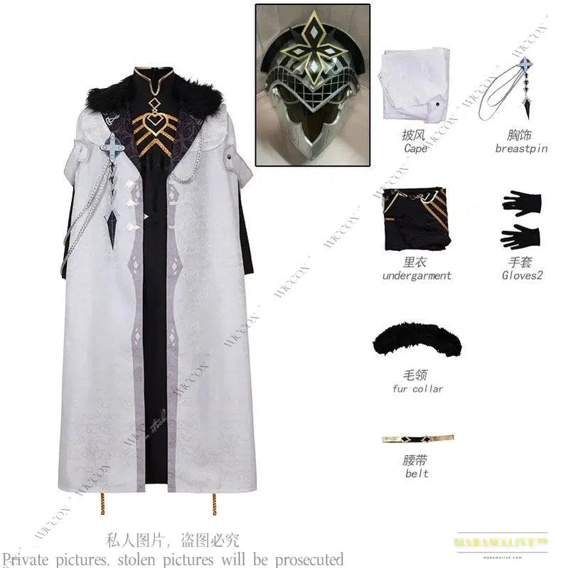 Genshin Impact Eleven Fatui Harbinger Anime Cosplay Costume - Black Uniform Cloak, Mask & Face Shield for Halloween and Party