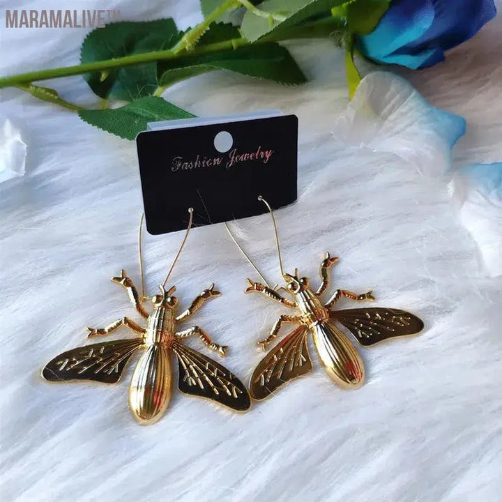 Giant Golden Colour Scarab Beetle Earrings Insect Jewelry Fashion Long Novelty Big Dangle & Drop Women Gift Trend