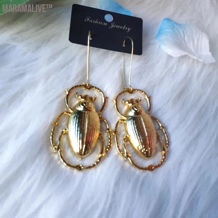 Giant Golden Colour Scarab Beetle Earrings Insect Jewelry Fashion Long Novelty Big Dangle & Drop Women Gift Trend