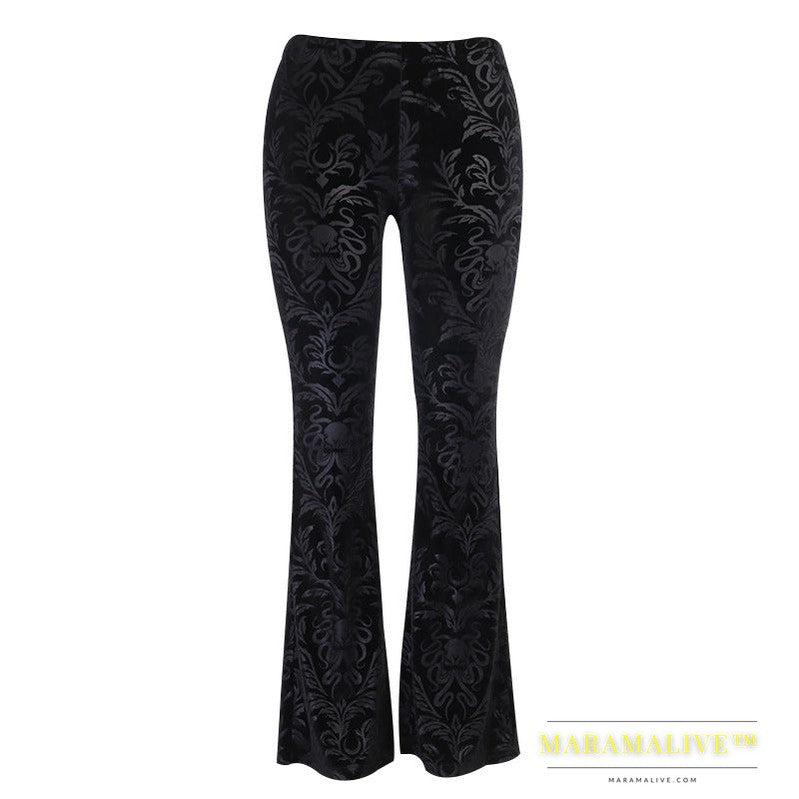 Girl Student Suede Embossed Casual Wide Leg Pants