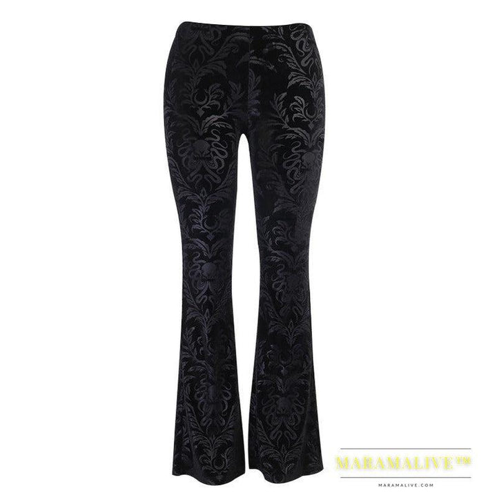 Girl Student Suede Embossed Casual Wide Leg Pants