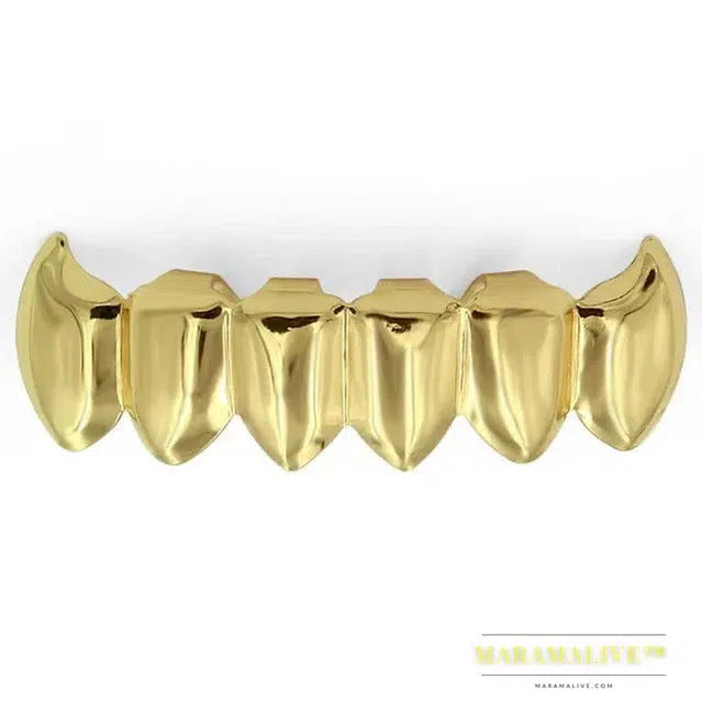 Gold Silver Plated HIP HOP Teeth Grillz Top & Bottom Grills Set With silicone Real Shiny Vampire Tooth Sets