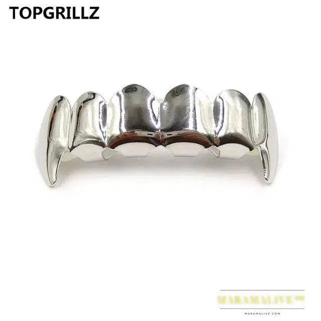 Gold Silver Plated HIP HOP Teeth Grillz Top & Bottom Grills Set With silicone Real Shiny Vampire Tooth Sets