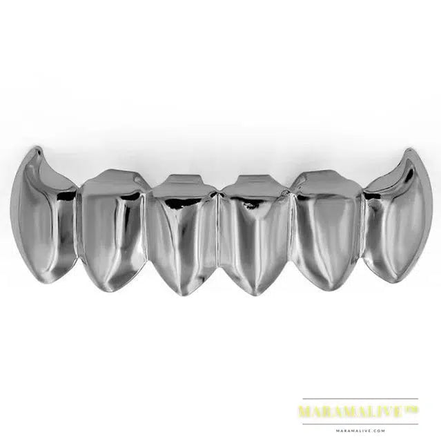 Gold Silver Plated HIP HOP Teeth Grillz Top & Bottom Grills Set With silicone Real Shiny Vampire Tooth Sets