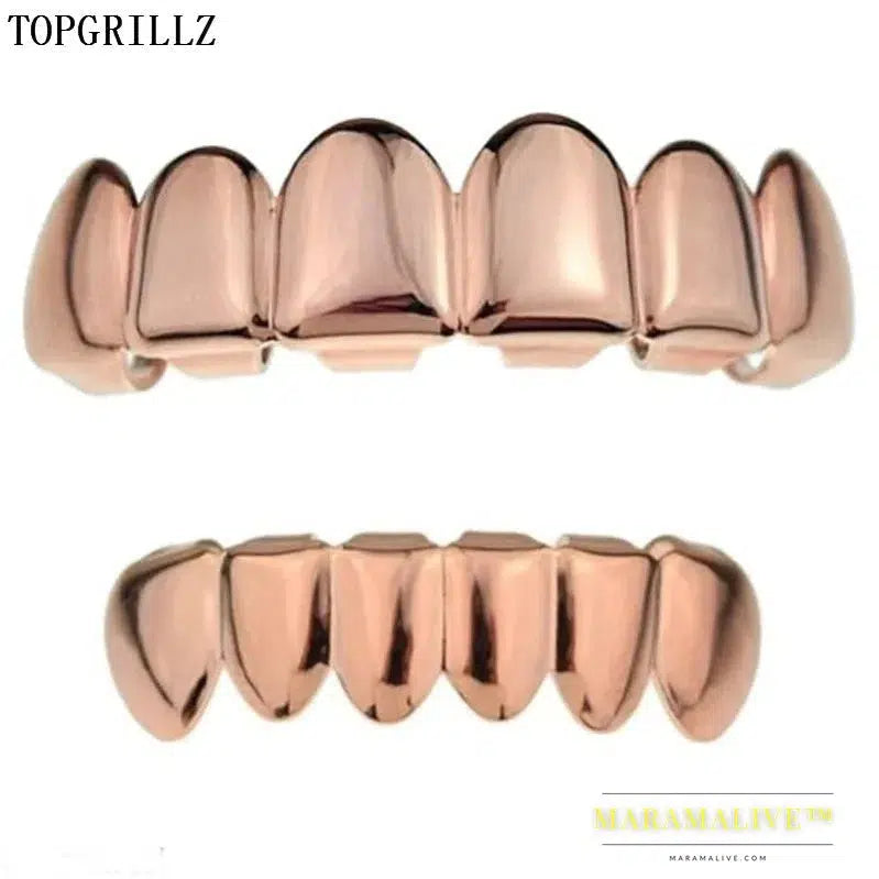 Gold Silver Plated HIP HOP Tooth Grillz Top& Bootom Groll Set With Silicone Vampire Teeth Best Gift ForChristmas