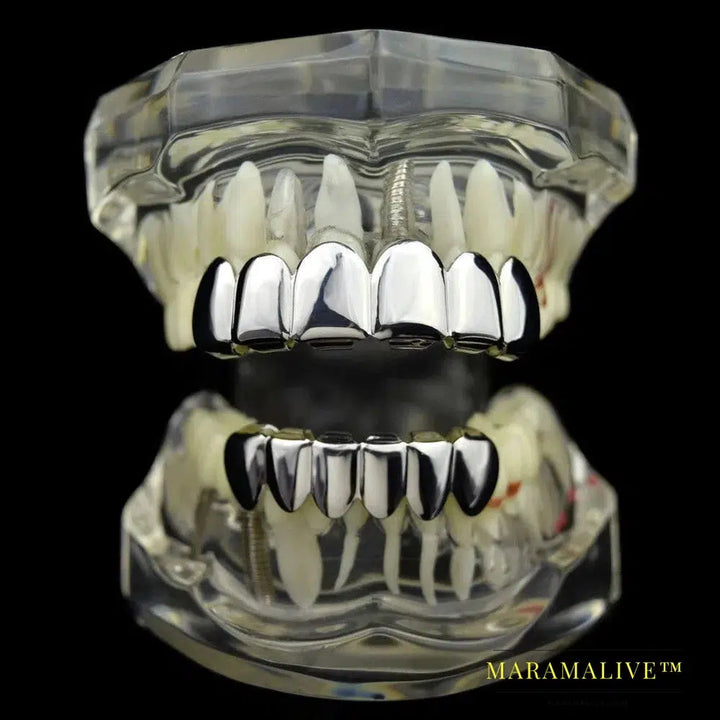 Gold Silver Plated HIP HOP Tooth Grillz Top& Bootom Groll Set With Silicone Vampire Teeth Best Gift ForChristmas