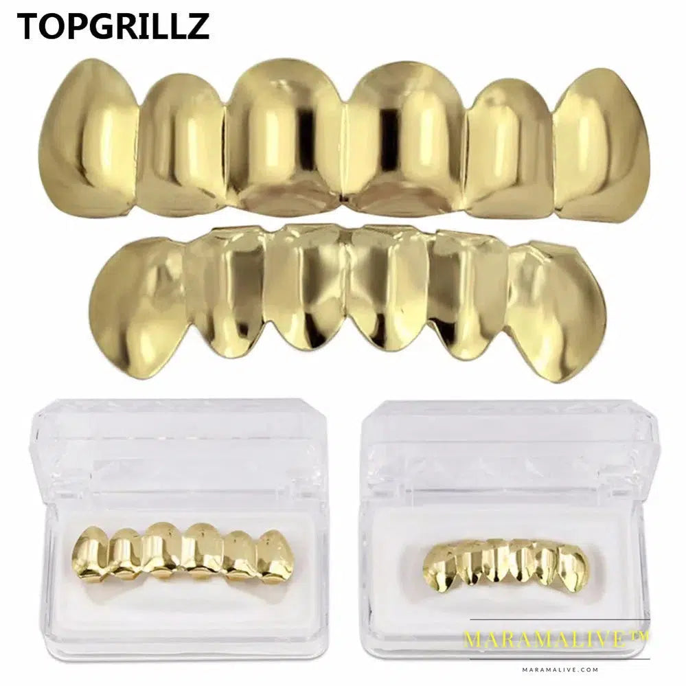 Gold Silver Plated HIP HOP Tooth Grillz Top& Bootom Groll Set With Silicone Vampire Teeth Best Gift ForChristmas