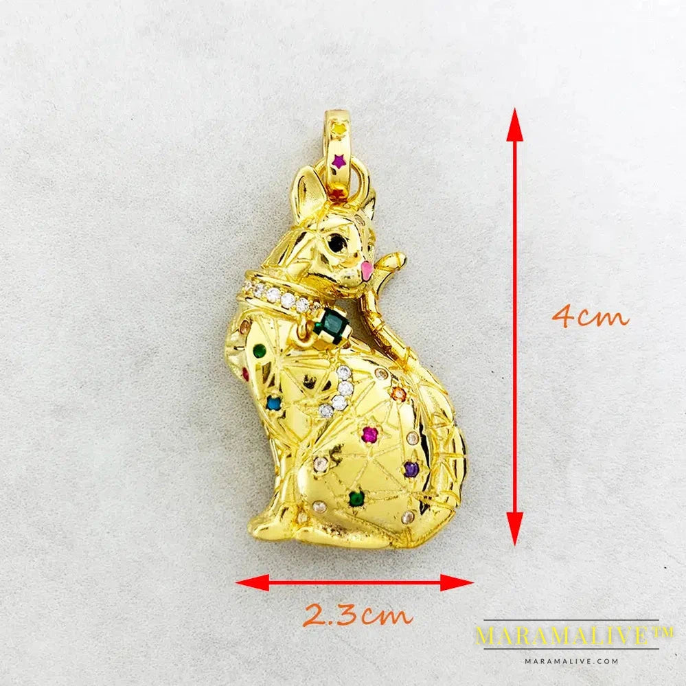 Golden Magical Cat Pendant Brand New Fine Jewelry Cute Accessories 925 Sterling Silver Gift For Woman