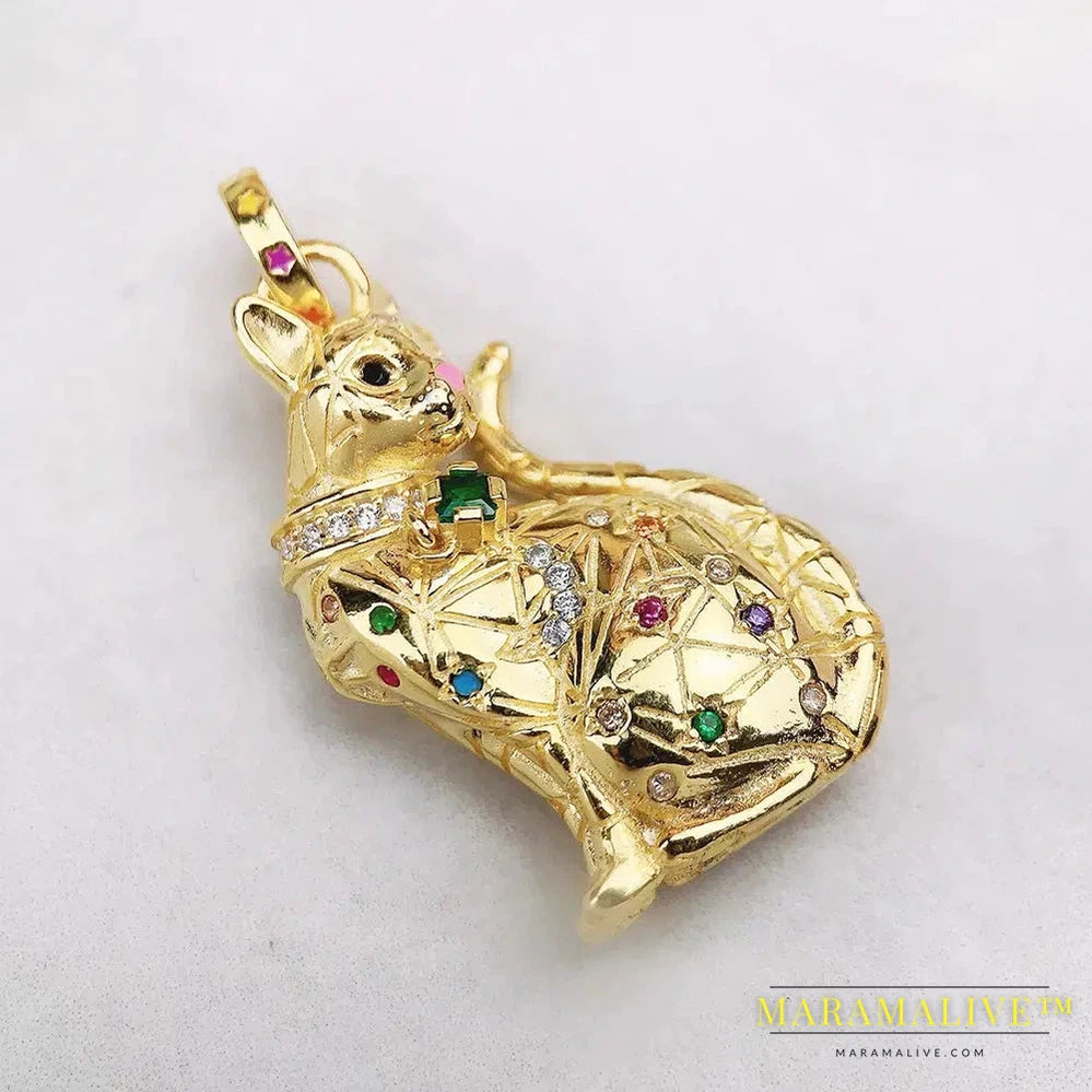 Golden Magical Cat Pendant Brand New Fine Jewelry Cute Accessories 925 Sterling Silver Gift For Woman