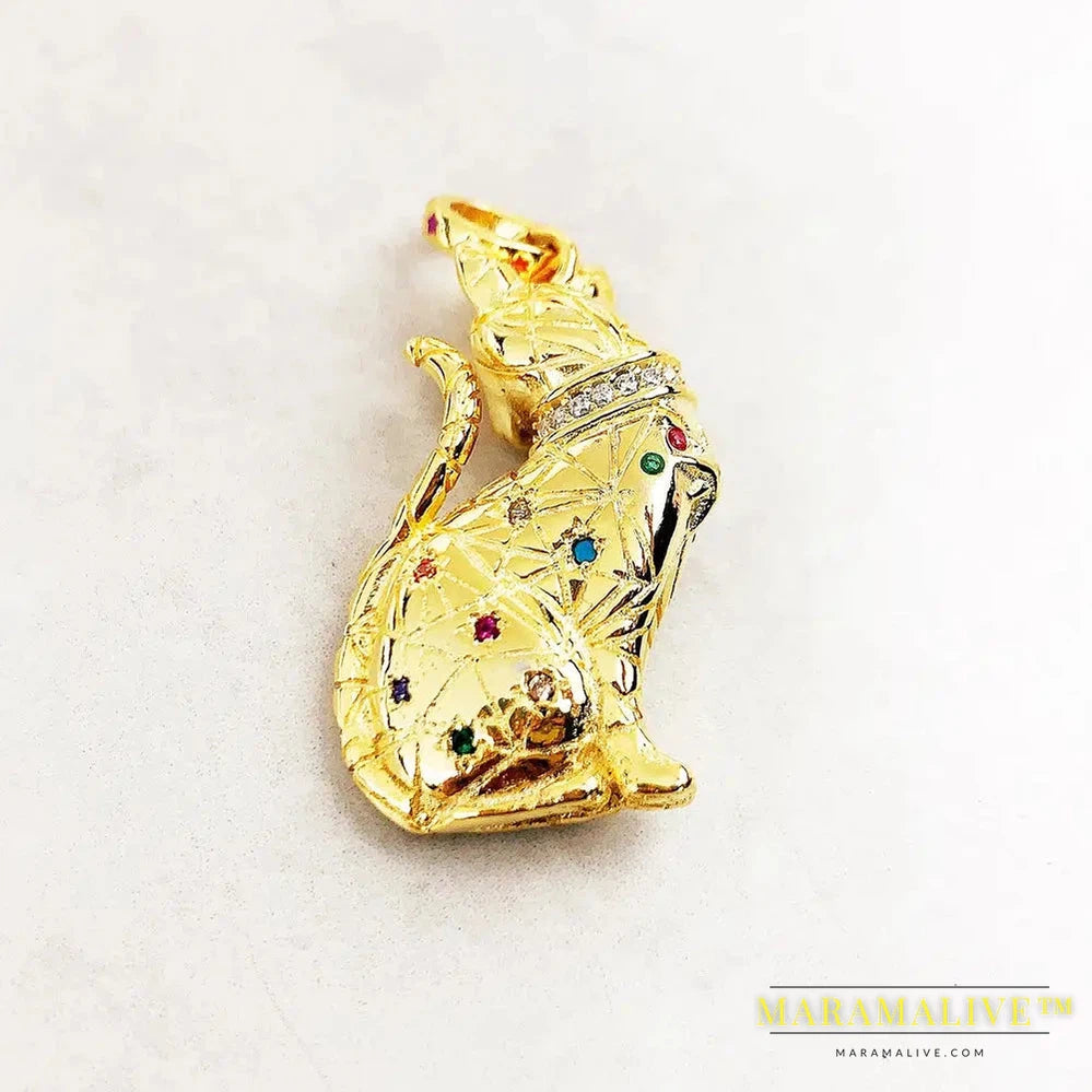 Golden Magical Cat Pendant Brand New Fine Jewelry Cute Accessories 925 Sterling Silver Gift For Woman