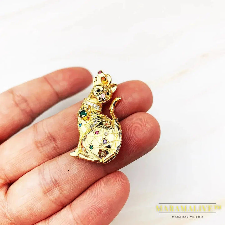 Golden Magical Cat Pendant Brand New Fine Jewelry Cute Accessories 925 Sterling Silver Gift For Woman