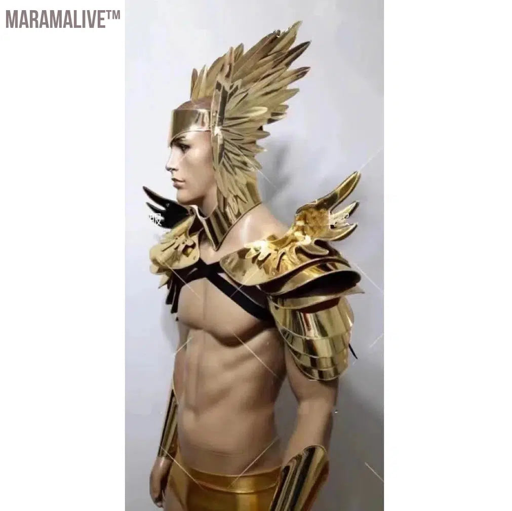 Golden Winged Helmet, Armor Shoulder Guards, Ancient Soldier Performance for Men Cosplay