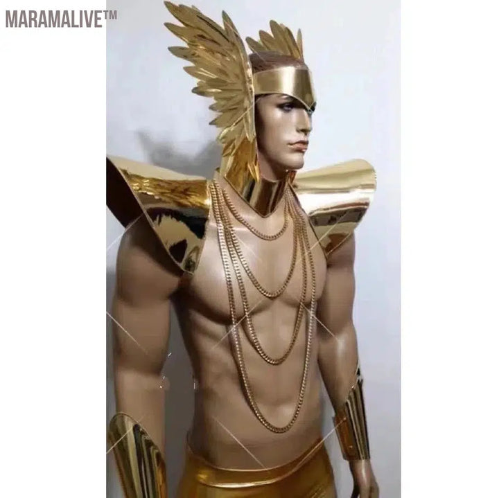 Golden Winged Helmet, Armor Shoulder Guards, Ancient Soldier Performance for Men Cosplay