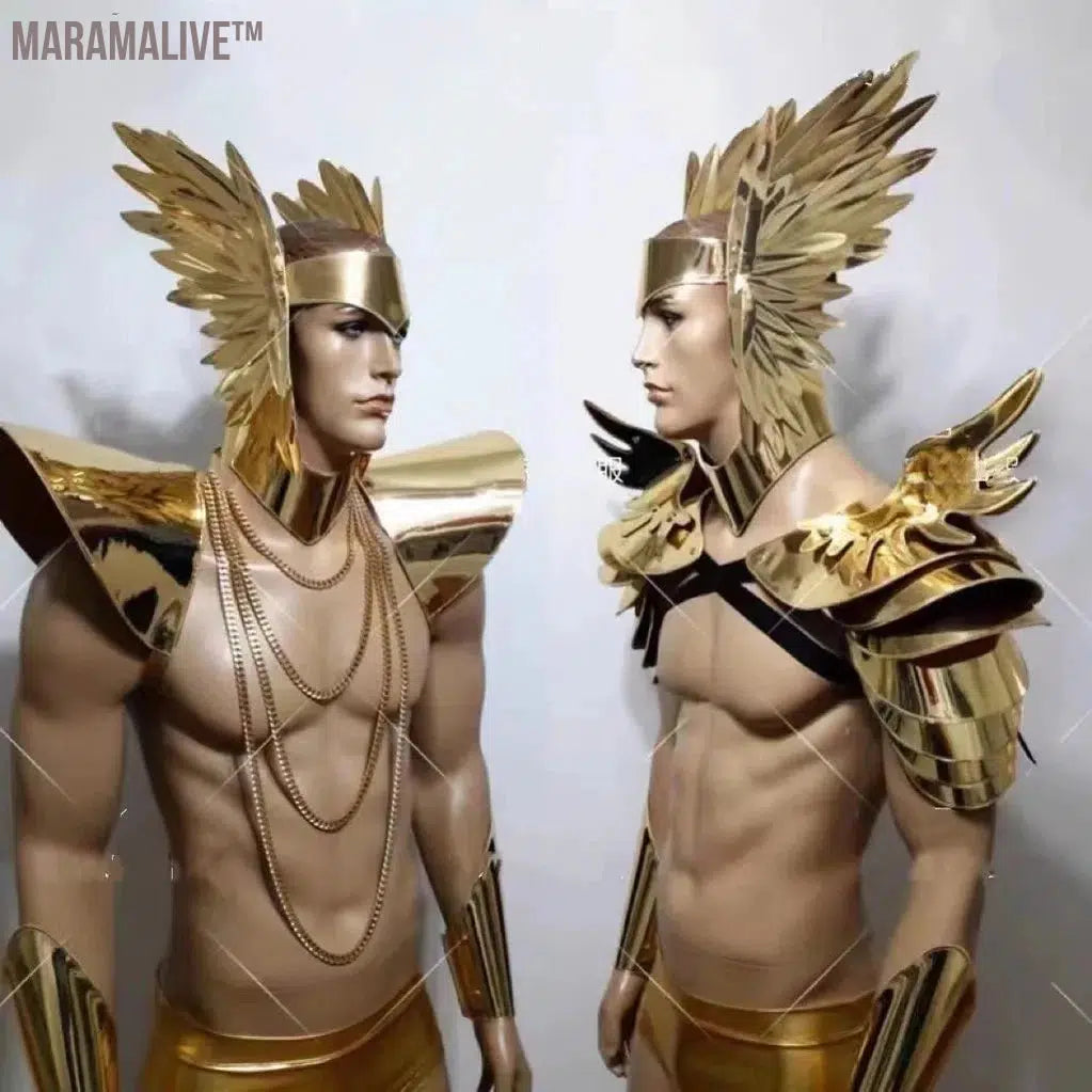 Golden Winged Helmet, Armor Shoulder Guards, Ancient Soldier Performance for Men Cosplay