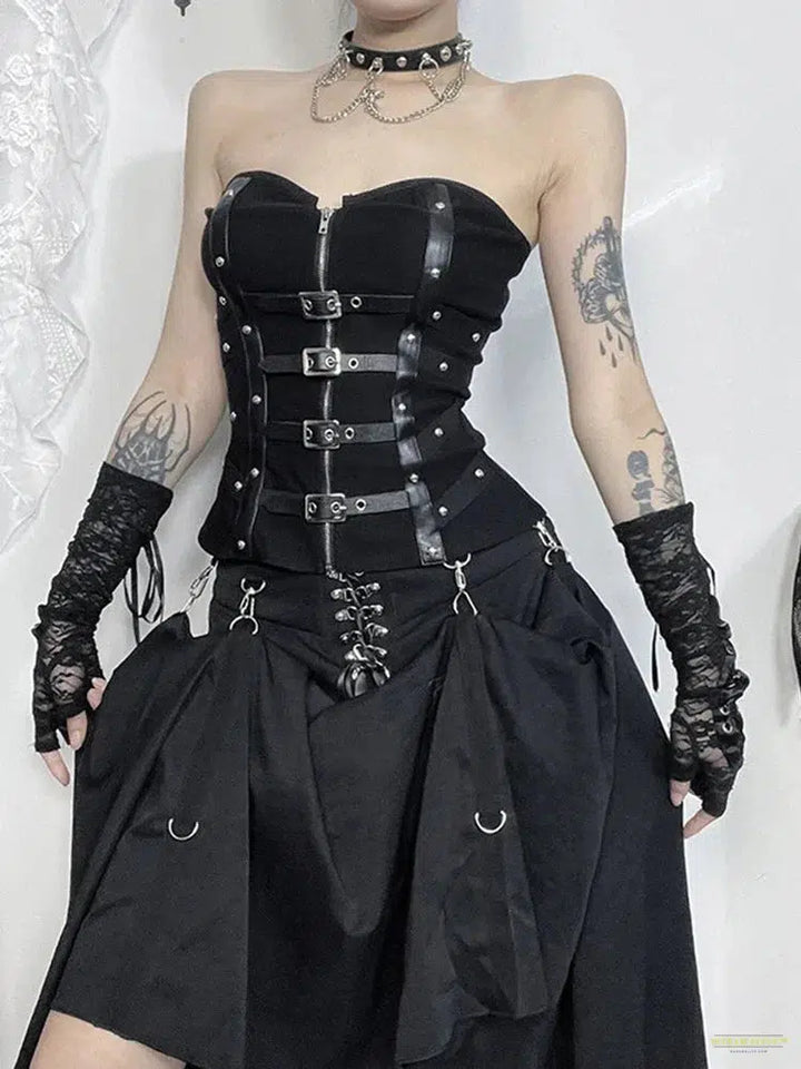 Goth Mall Gothic Alt Vest Women Streetwear Harajuku Grunge Pu Patchwork Zipper Crop Tank Tops Halloween Cosplay Outfits Femme