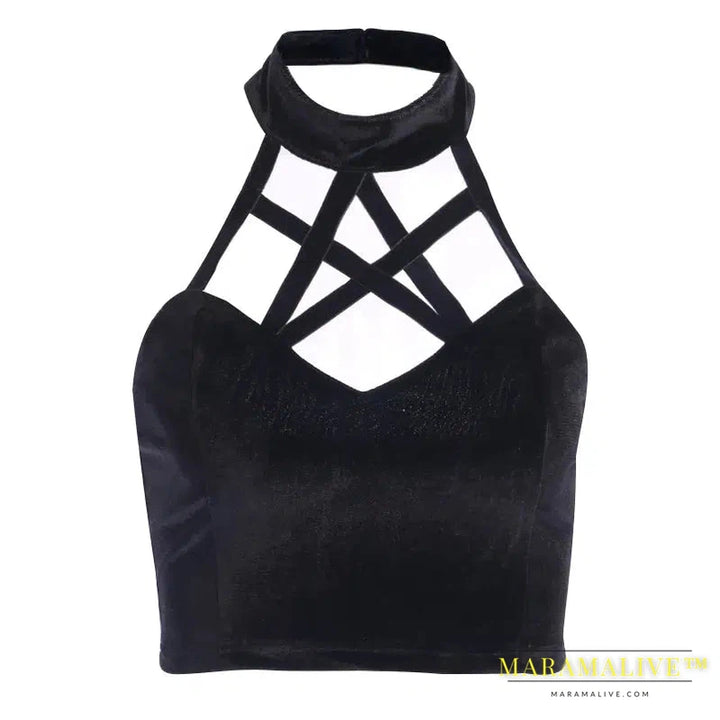 Goth Sexy Lace Corset Crop Tops Camis Y2K Harajuku Aesthetic Black Red Cross Basic Tank Top Summer Women Grunge Emo Streetwear