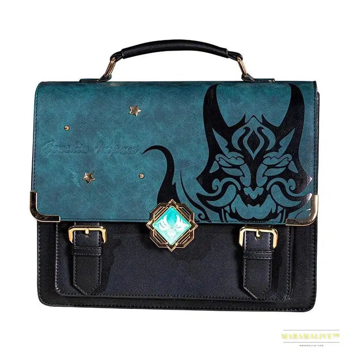 Gothic Anime-Inspired Genshin Impact Xiao Theme Cosplay Shoulder Bag | God's Eye PU Schoolbag - Unique Trendy Handbag