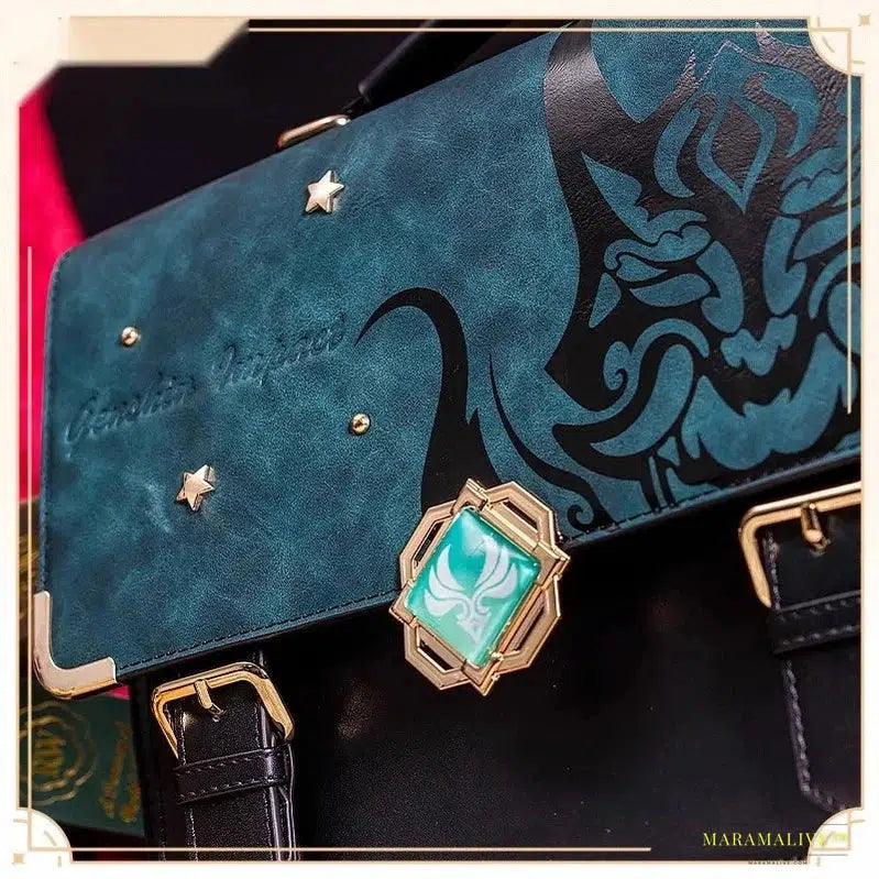 Gothic Anime-Inspired Genshin Impact Xiao Theme Cosplay Shoulder Bag | God's Eye PU Schoolbag - Unique Trendy Handbag