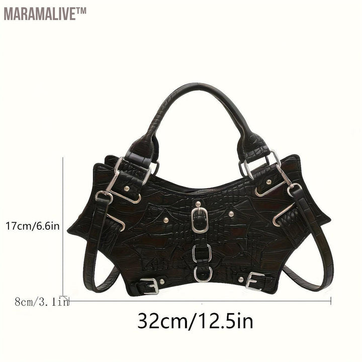 Gothic Bat Wing Shaped Shoulder Bag, Rock Steampunk Style Rivet Satchel Handbag, Y2K Style Novelty Crossbody Bag Purse For Cosplay Party, Music Festival