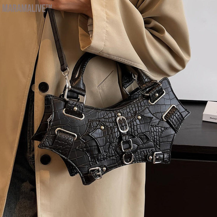 Gothic Bat Wing Shaped Shoulder Bag, Rock Steampunk Style Rivet Satchel Handbag, Y2K Style Novelty Crossbody Bag Purse For Cosplay Party, Music Festival